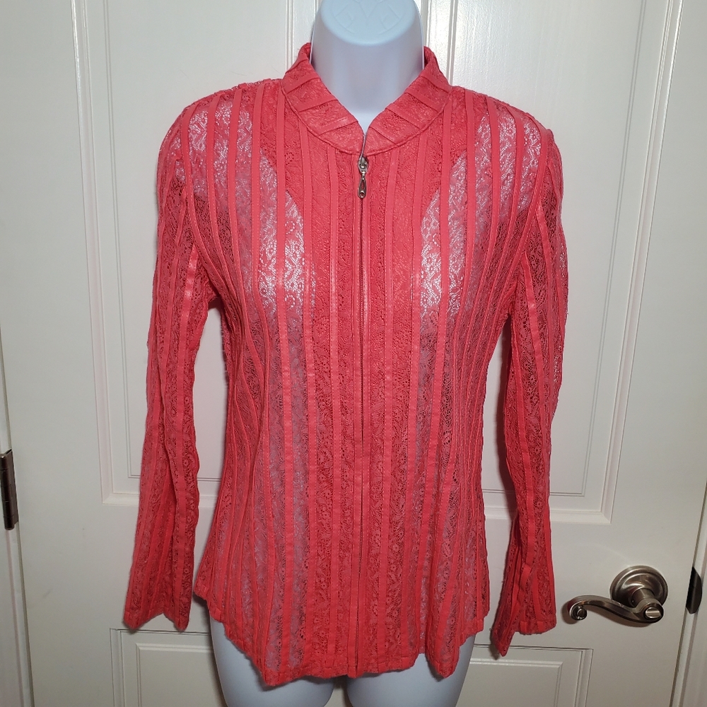 Pink Lace Zipper Front Jacket